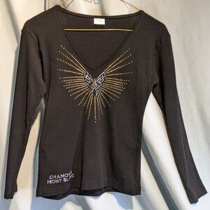 Small black Chamonix / Mont Blanc shirt with bling! EUC!